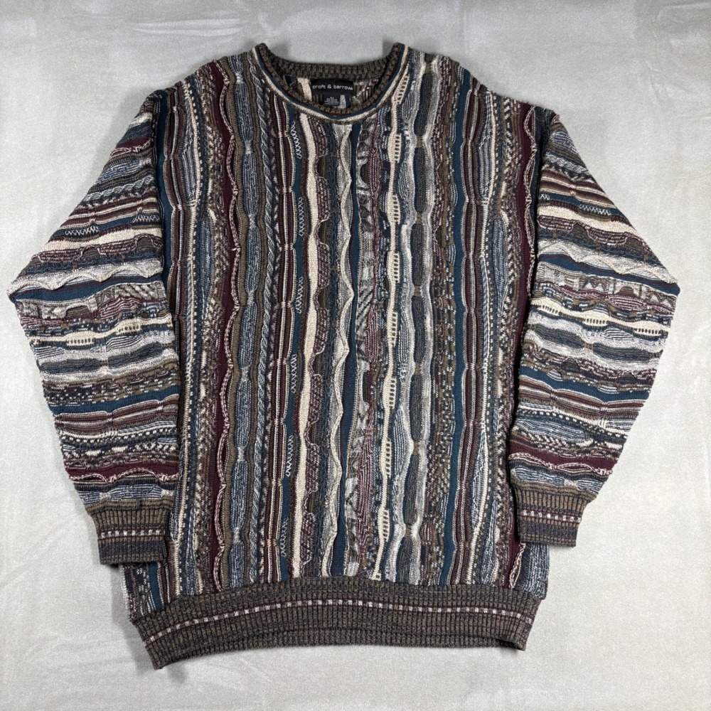 Vintage Croft & Barrow 3D Textured Knit Sweater Mens XLT Multi Color Vertical
